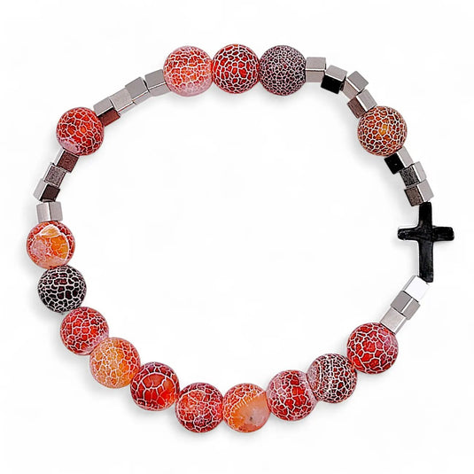 Náramok desiatok - ruženec na ruku, ľadový achát a nerez - Gracefolk