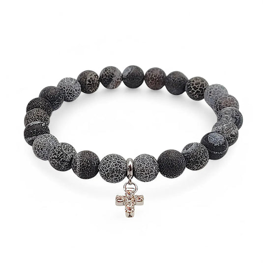 Náramok z čierneho ľadového achátu s krížikom - Gracefolk