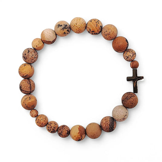 Náramok z matného jaspisu s nerezovým krížikom - Gracefolk