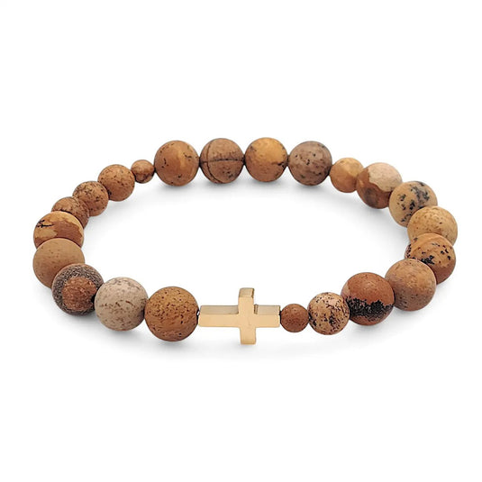 Náramok z matného jaspisu s nerezovým krížikom - Gracefolk