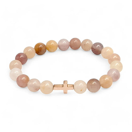 Náramok z viacfarebného kremeňa s nerezovým krížikom - Gracefolk