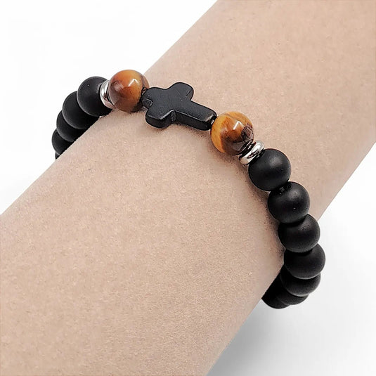 Pánsky kresťanský náramok z čierneho achátu - Gracefolk