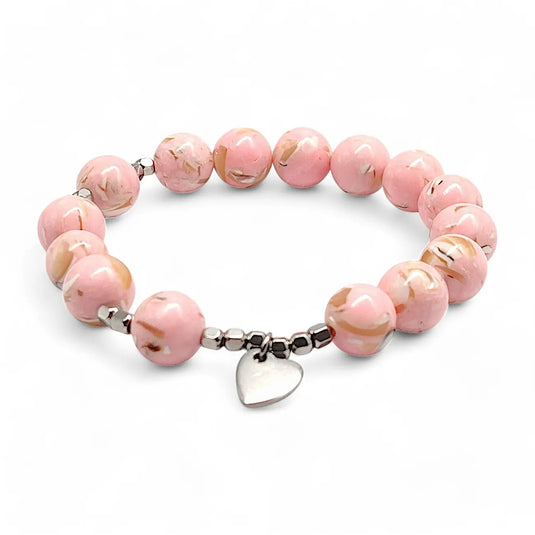 Ružencový náramok s ružovými korálkami z mušlí a nerezovými prvkami - Gracefolk